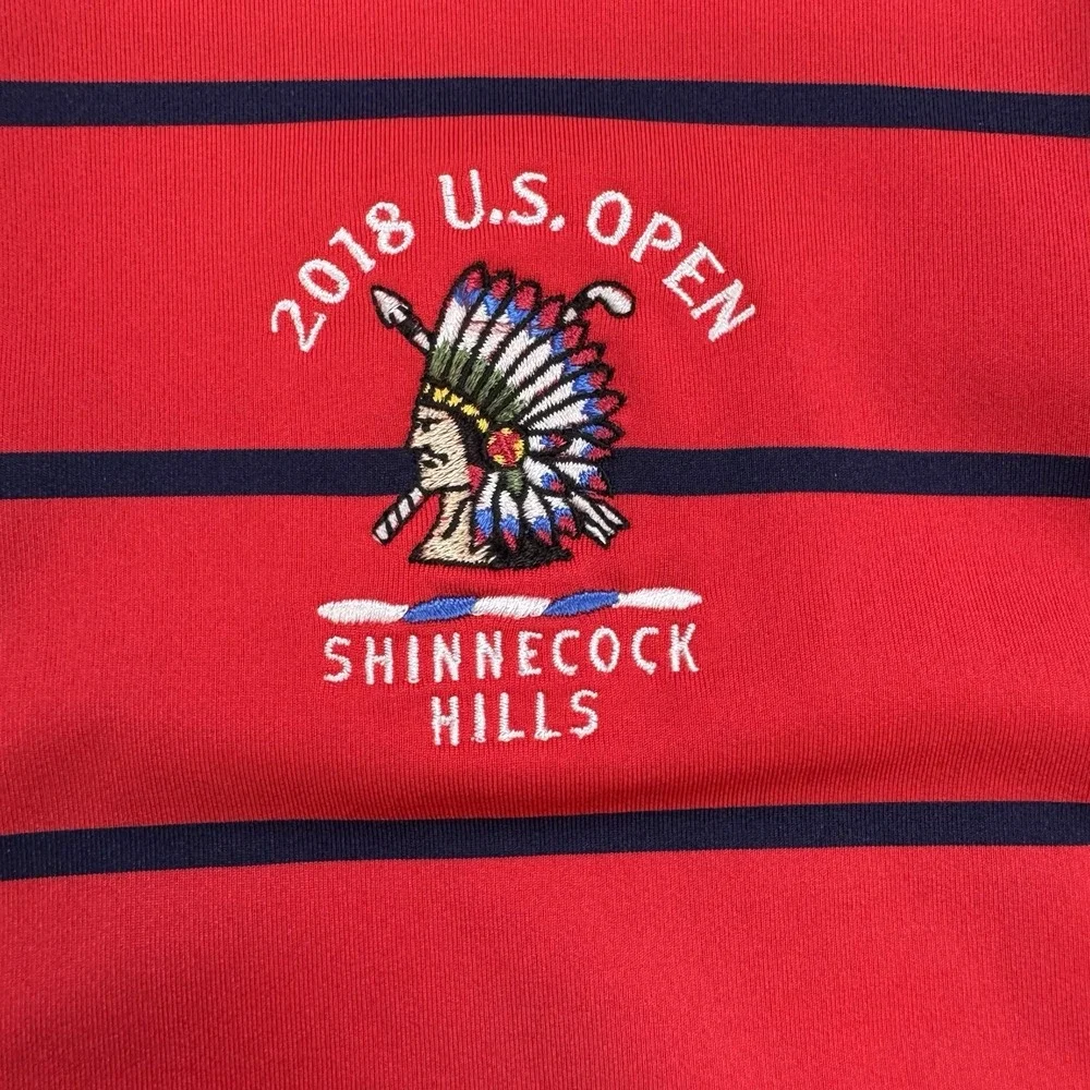 RLX Ralph Lauren Golf Polo Shirt Men Red L Striped US‎ Open Shinnecock Hills - Picture 2 of 9